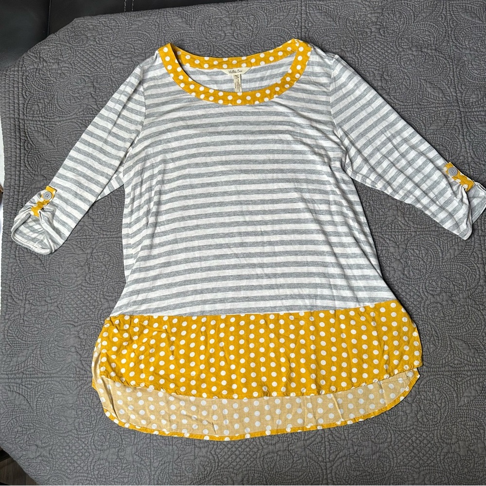Matilda Jane Gray and Yellow Polka Dot Top Size S